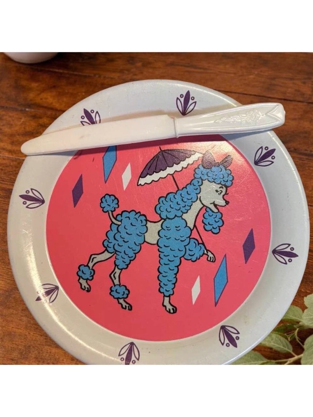 Vintage Ohio Art Childrens Tin Tea Set With Blue Poodle Design and Pink Backgrou - Picture 5 of 8